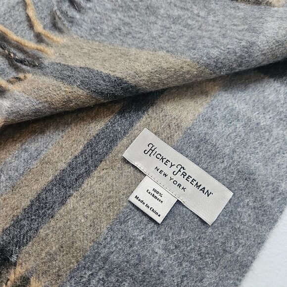 HICKEY FREEMAN 100% Cashmere Scarf Plaid Fringed 65 x 12 Soft Classic Luxury - Picture 6 of 7